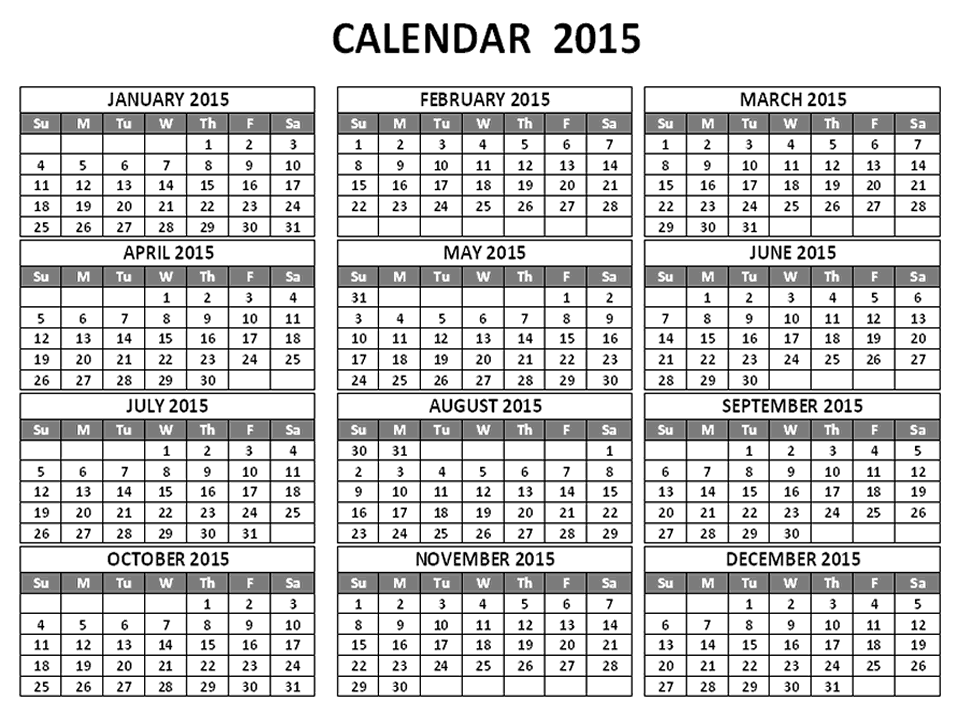 Printable 1 Page 2015 Calendar â Work Calendar